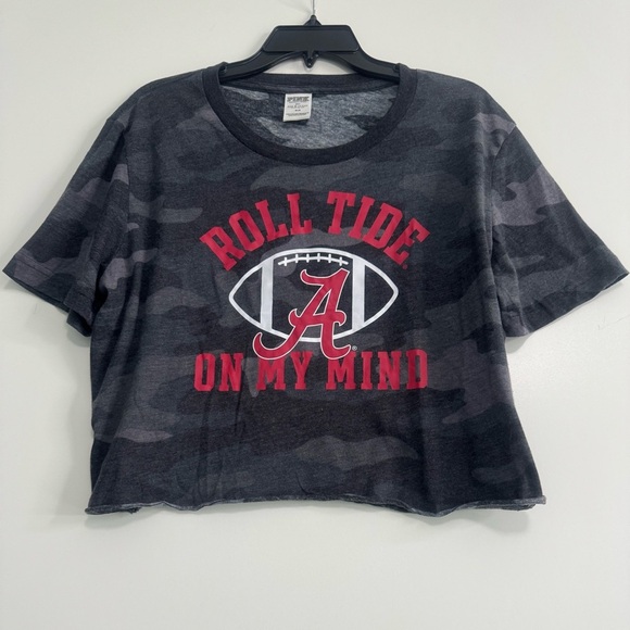 PINK Victoria's Secret Camo Gray Alabama Toll Tide Short Sleeve Cropped Tee Sz M - Picture 1 of 9